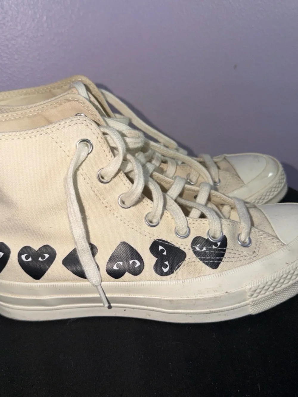 Converse Cream High-Top Sneakers with Black Heart Motif